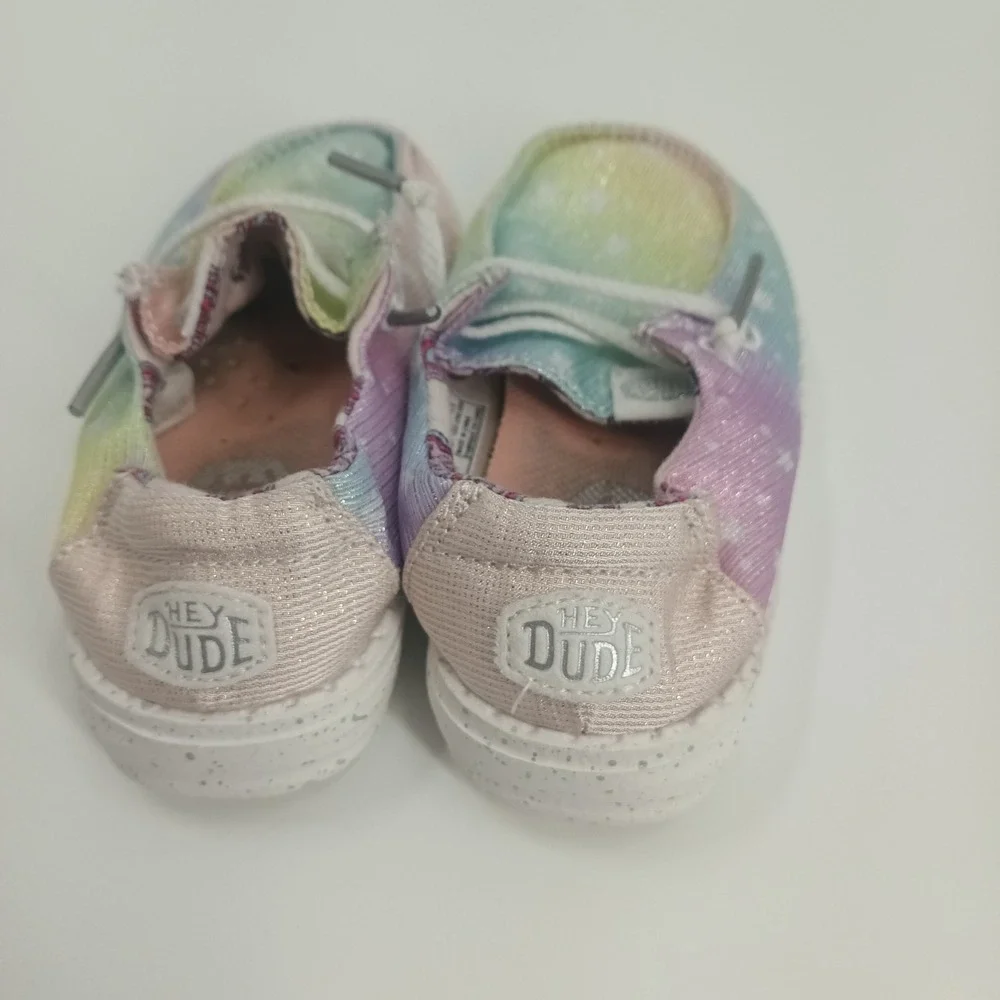 Hey Dude Wendy Toddler Sparkle Star Silver Multi Rainbow Shoes Sz. K6